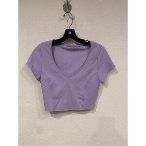OFFLINE by Aerie Shirt Womens Medium Purple V Neck Short Sleeve Crop Activewear